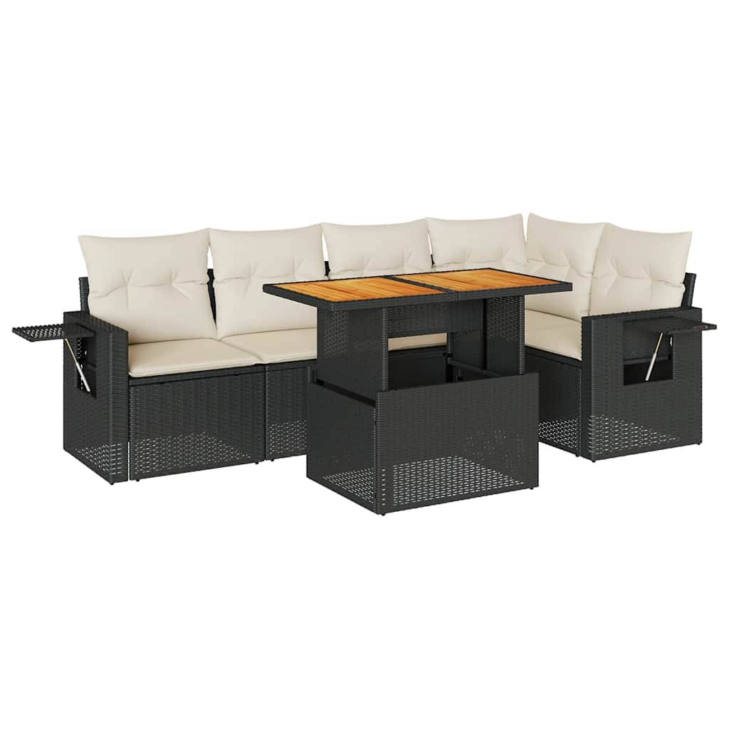 vidaXL 6-tlg. Garten-Sofagarnitur mit Kissen Schwarz Poly Rattan