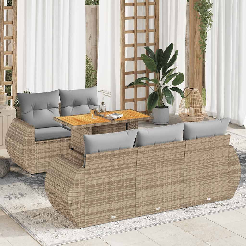 vidaXL 6-tlg. Garten-Sofagarnitur mit Kissen Beige Poly Rattan
