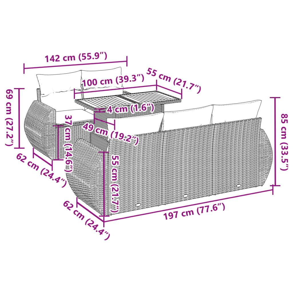 vidaXL 6-tlg. Garten-Sofagarnitur mit Kissen Beige Poly Rattan