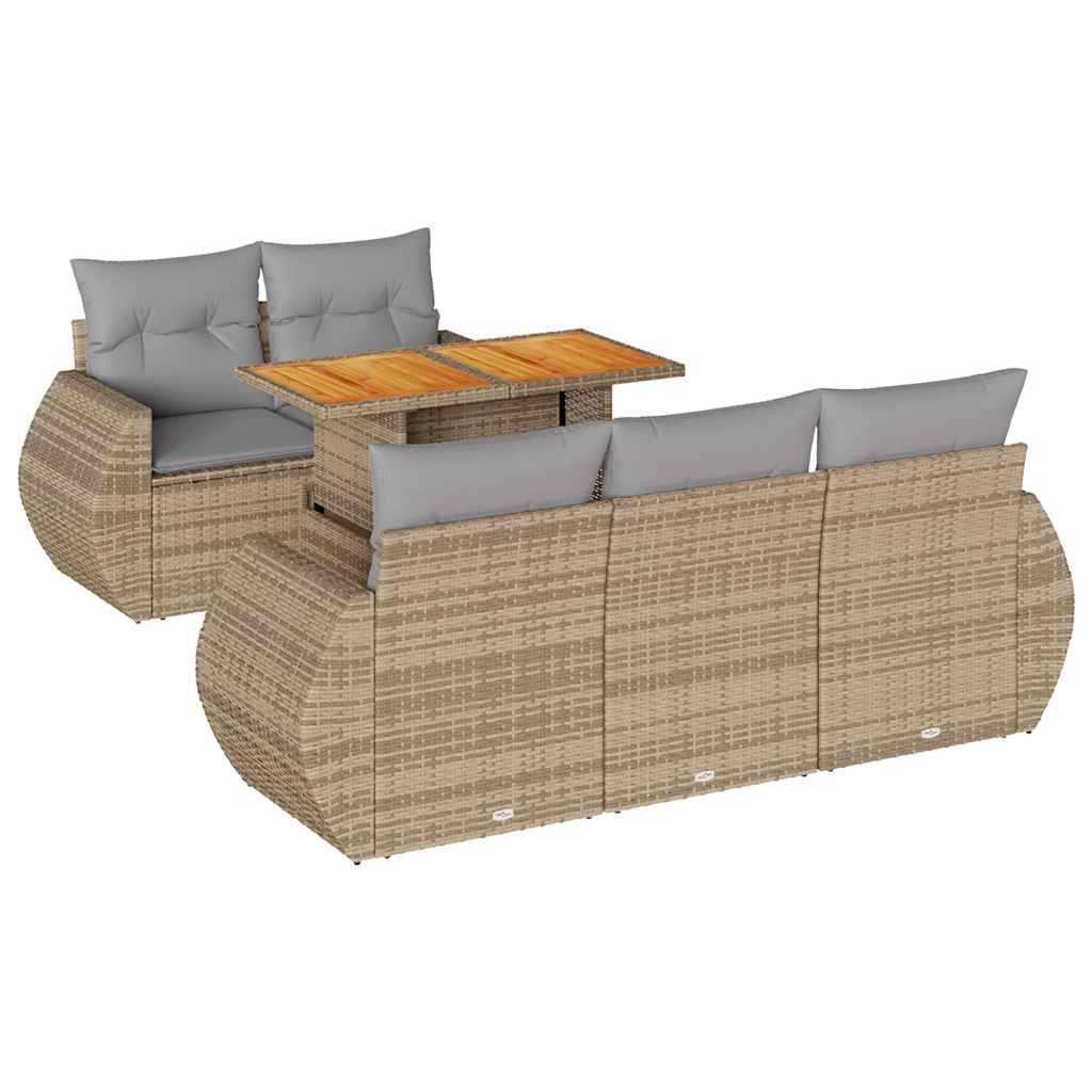 vidaXL 6-tlg. Garten-Sofagarnitur mit Kissen Beige Poly Rattan