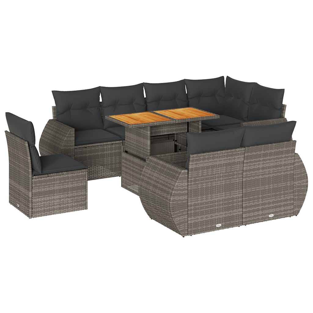 vidaXL 9-tlg. Garten-Sofagarnitur mit Kissen Grau Poly Rattan
