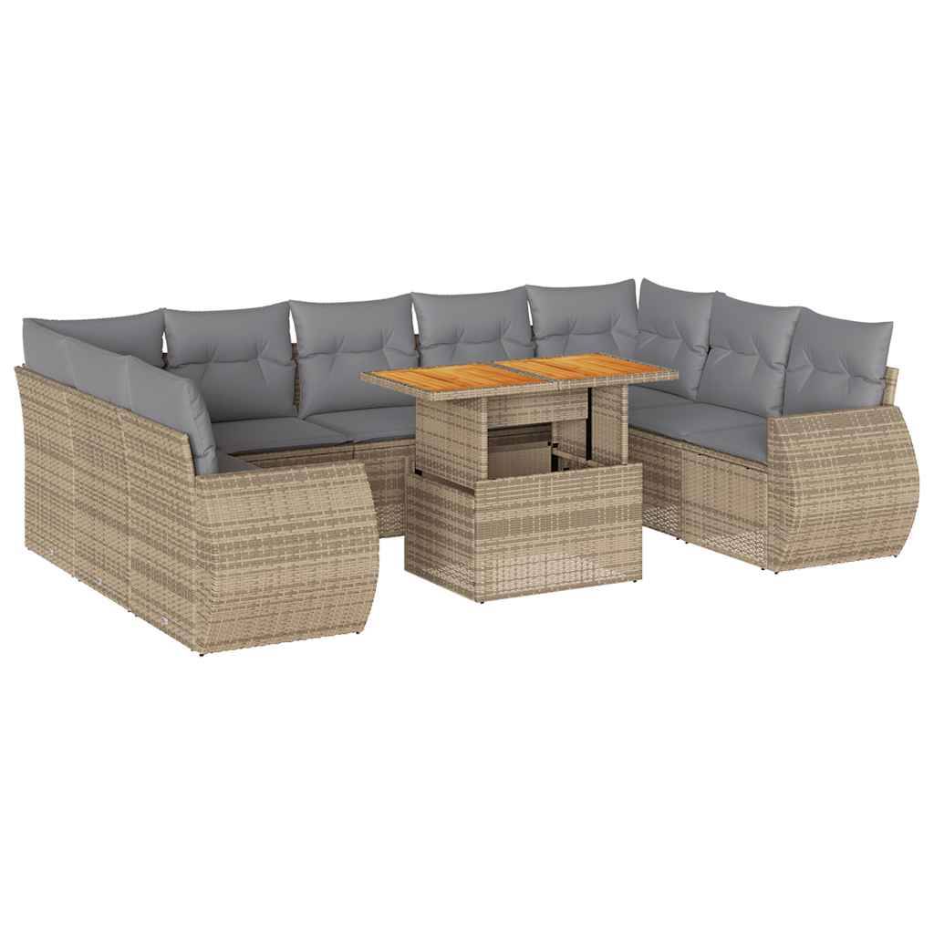 vidaXL 10-tlg. Garten-Sofagarnitur mit Kissen Beige Poly Rattan