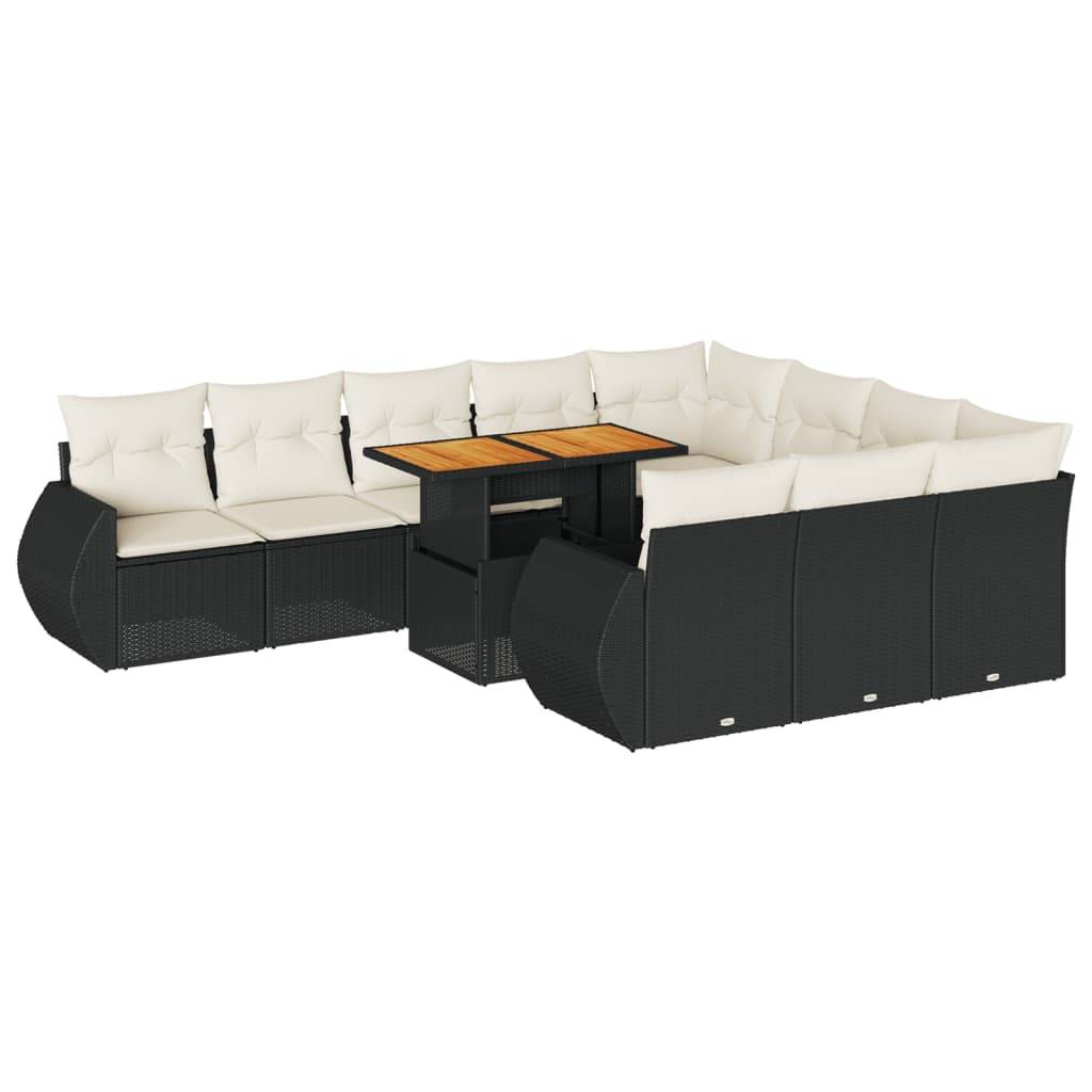 vidaXL 11-tlg. Garten-Sofagarnitur mit Kissen Schwarz Poly Rattan
