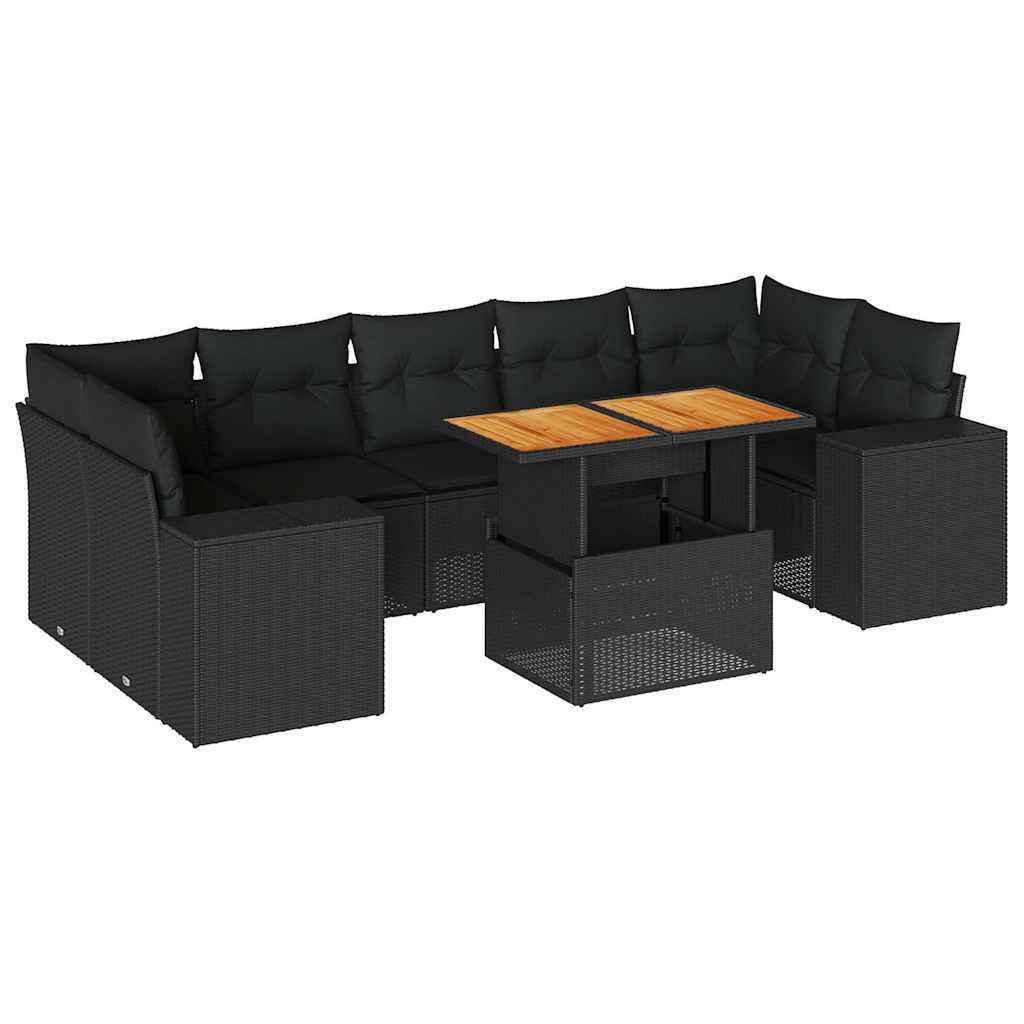 vidaXL 8-tlg. Garten-Sofagarnitur mit Kissen Schwarz Poly Rattan