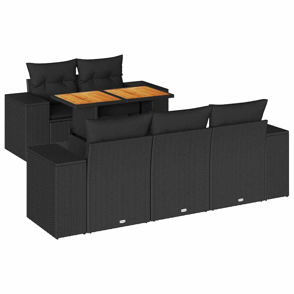 vidaXL 6-tlg. Garten-Sofagarnitur mit Kissen Schwarz Poly Rattan