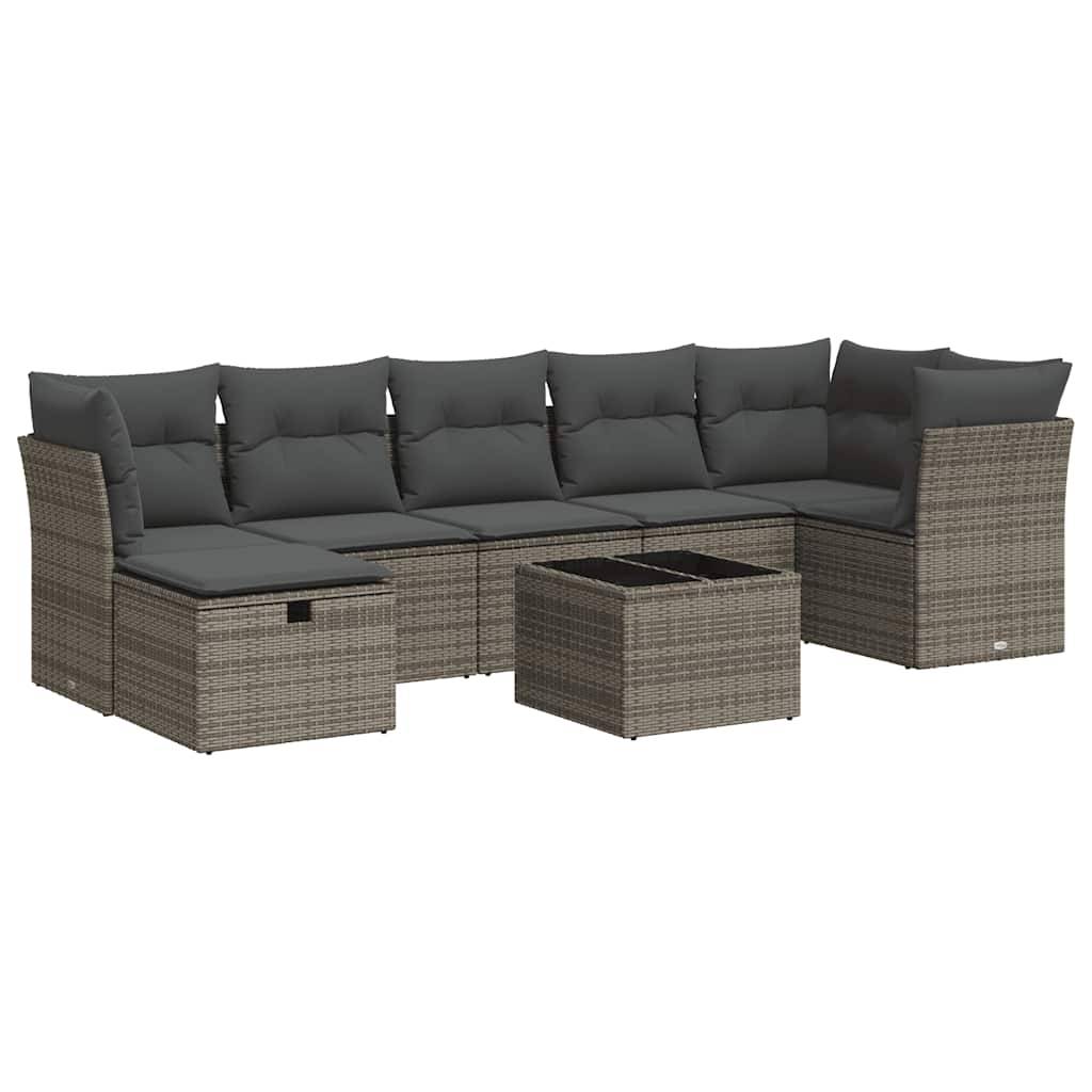 vidaXL 8-tlg. Garten-Sofagarnitur mit Kissen Grau Poly Rattan