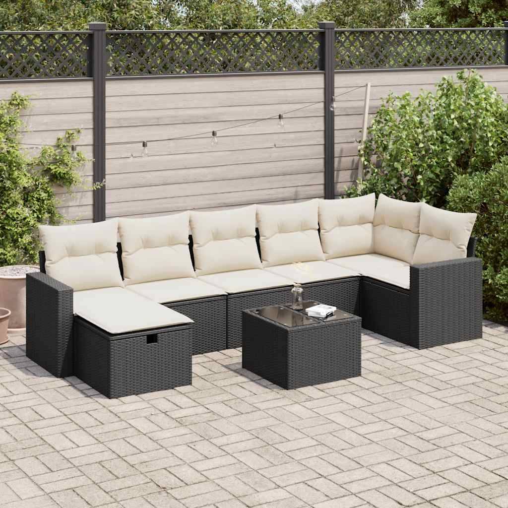 vidaXL 8-tlg. Garten-Sofagarnitur mit Kissen Schwarz Poly Rattan