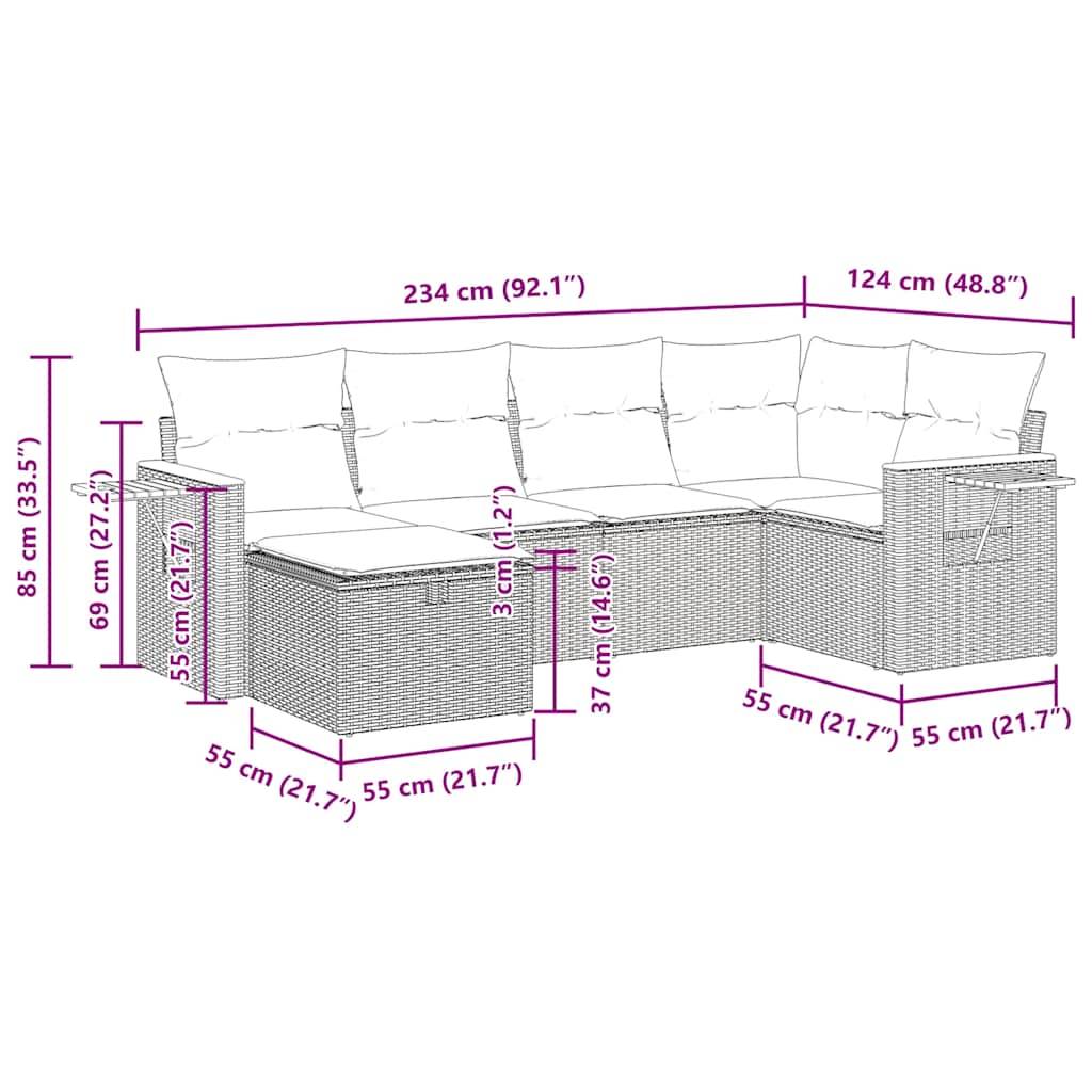 vidaXL 6-tlg. Garten-Sofagarnitur mit Kissen Schwarz Poly Rattan