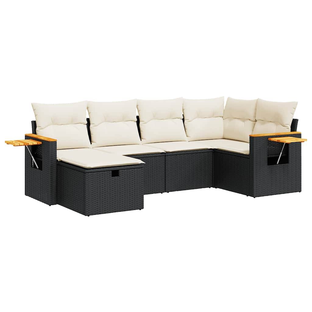 vidaXL 6-tlg. Garten-Sofagarnitur mit Kissen Schwarz Poly Rattan