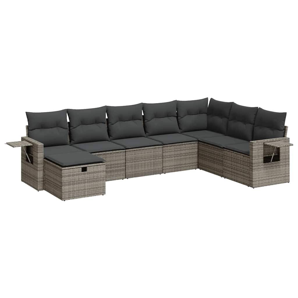 vidaXL 8-tlg. Garten-Sofagarnitur mit Kissen Grau Poly Rattan