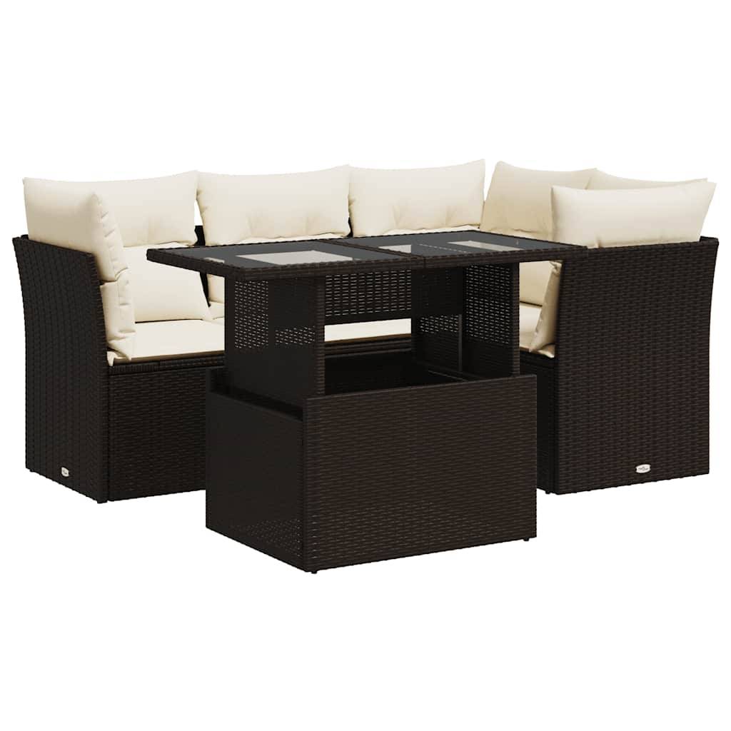 vidaXL 5-tlg. Garten-Sofagarnitur mit Kissen Braun Poly Rattan