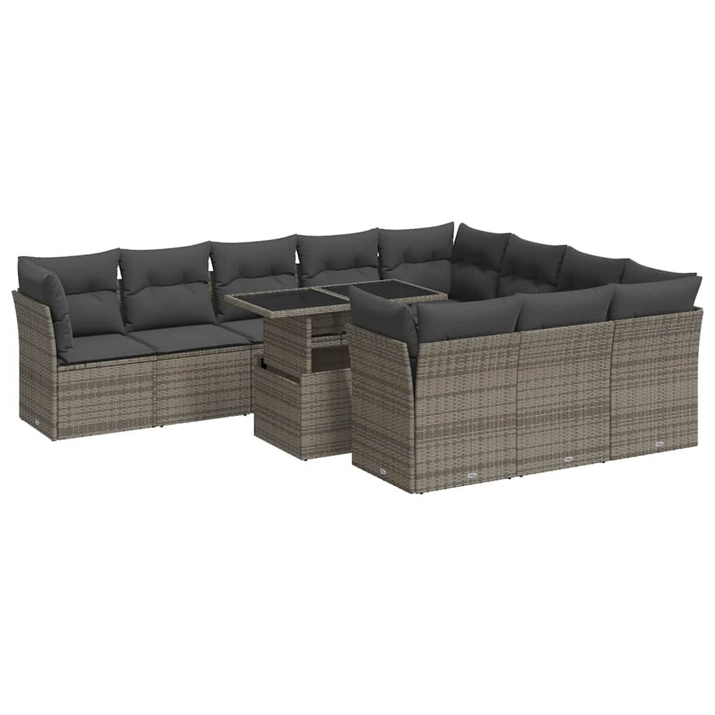vidaXL 11-tlg. Garten-Sofagarnitur mit Kissen Grau Poly Rattan