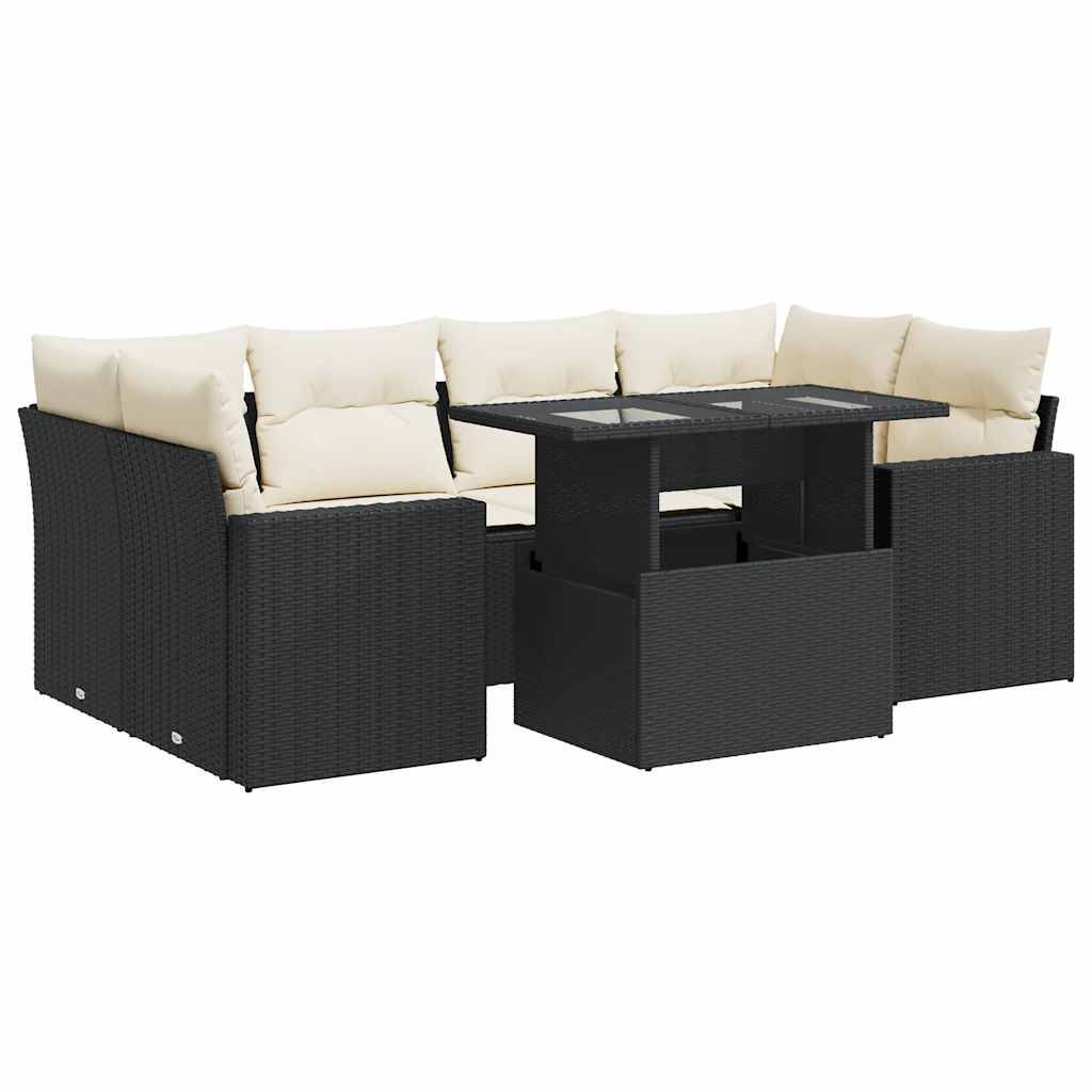 vidaXL 7-tlg. Garten-Sofagarnitur mit Kissen Schwarz Poly Rattan