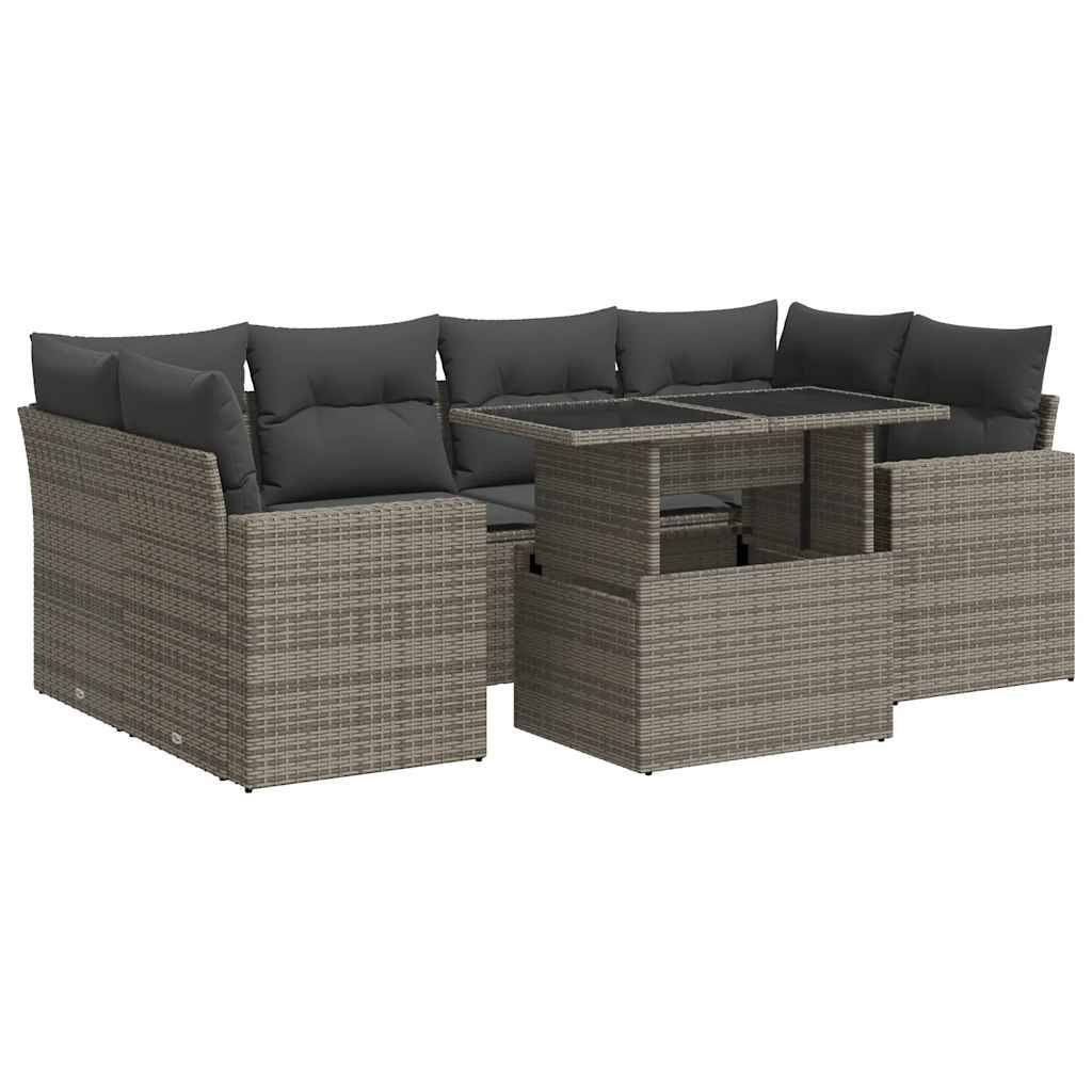 vidaXL 7-tlg. Garten-Sofagarnitur mit Kissen Grau Poly Rattan