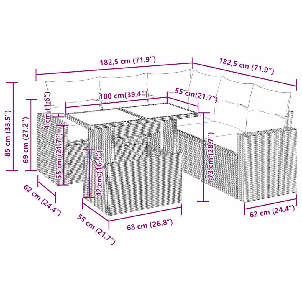 vidaXL 6-tlg. Garten-Sofagarnitur mit Kissen Schwarz Poly Rattan