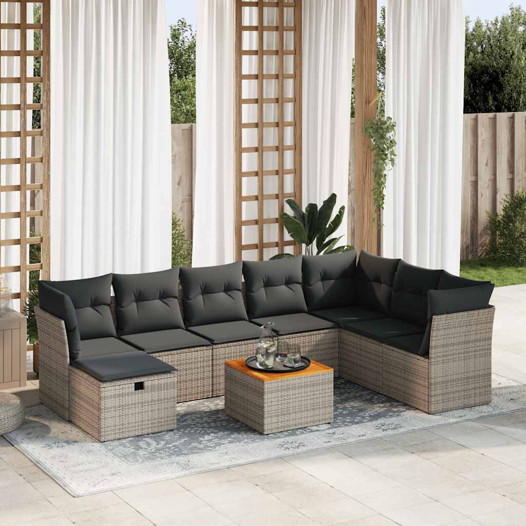 vidaXL 9-tlg. Garten-Sofagarnitur mit Kissen Grau Poly Rattan