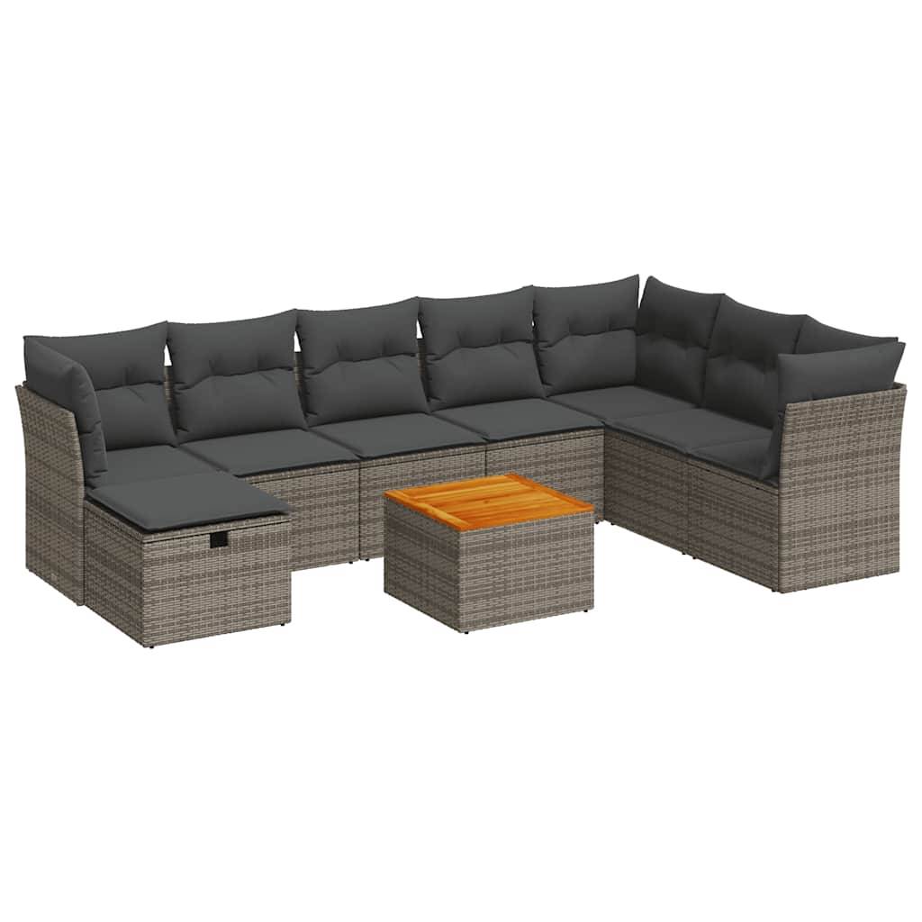 vidaXL 9-tlg. Garten-Sofagarnitur mit Kissen Grau Poly Rattan