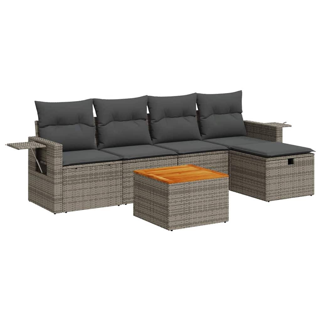 vidaXL 6-tlg. Garten-Sofagarnitur mit Kissen Grau Poly Rattan