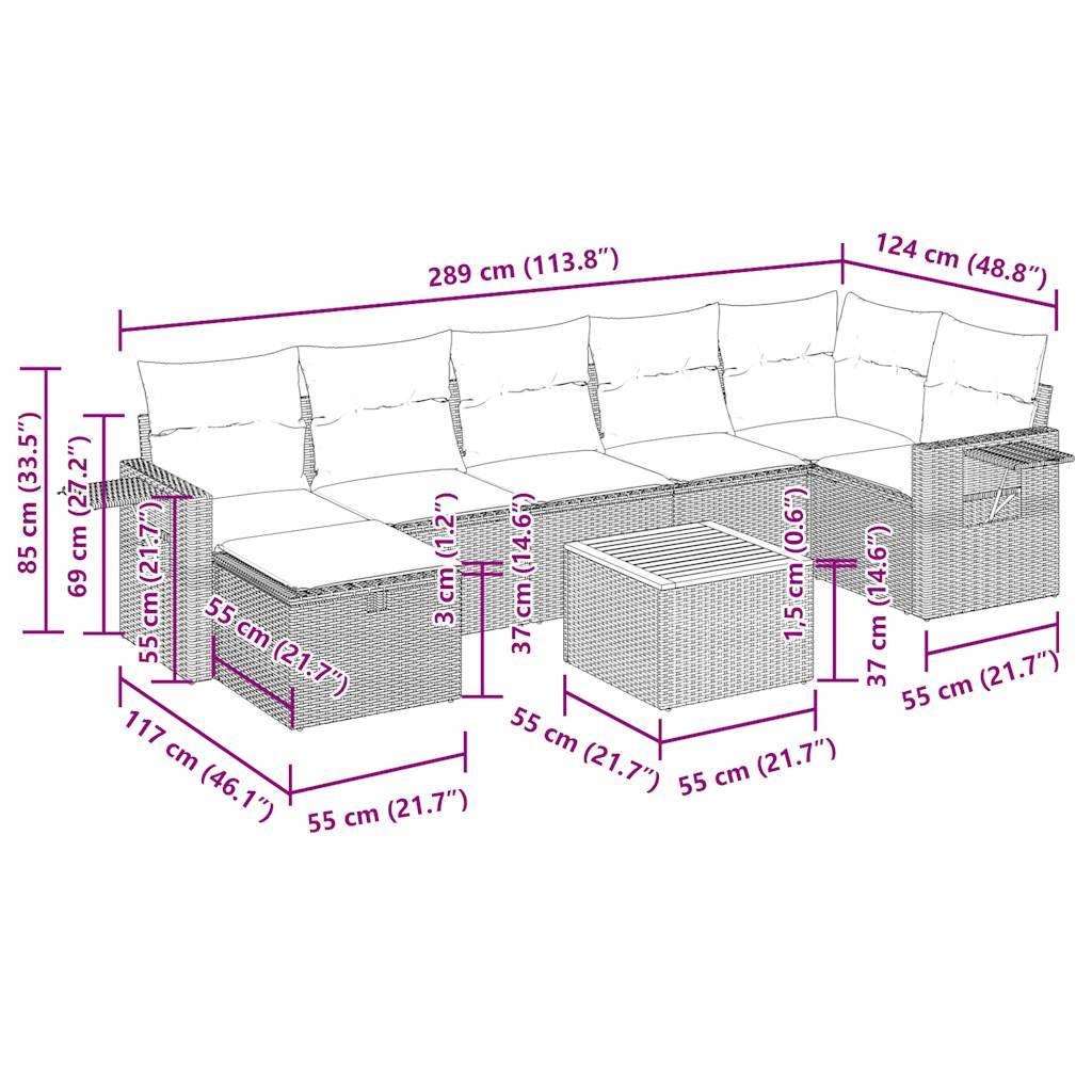 vidaXL 8-tlg. Garten-Sofagarnitur mit Kissen Beige Poly Rattan