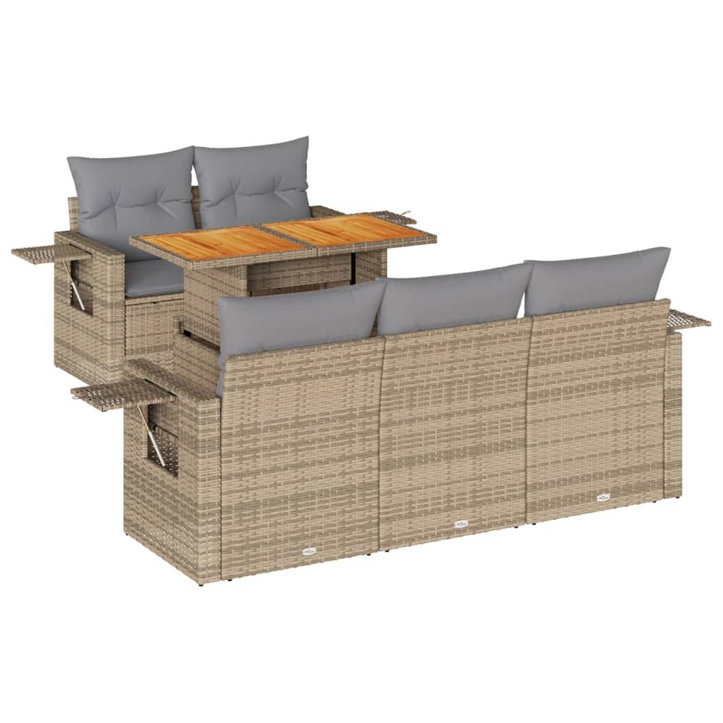 vidaXL 6-tlg. Garten-Sofagarnitur mit Kissen Beige Poly Rattan
