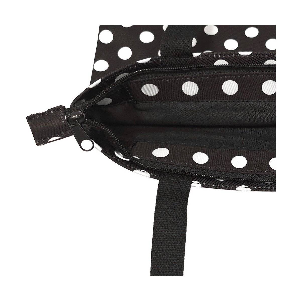 Stylische Gepunktete Tasche mit Reisverschluss - Einkaufstasche Freizeittasche Umhängetasche Unisex Schwarz