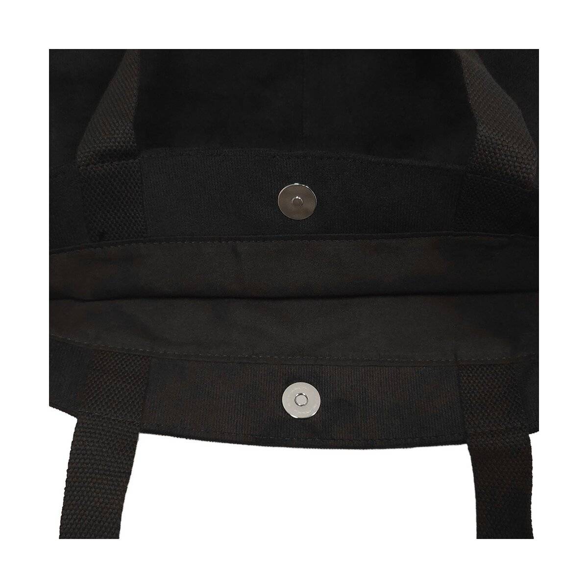 Stylische Einkaufstasche - Freizeittasche ohne Muster mit Druckknopfverschluss Umhängetasche aus Polyester Schwarz