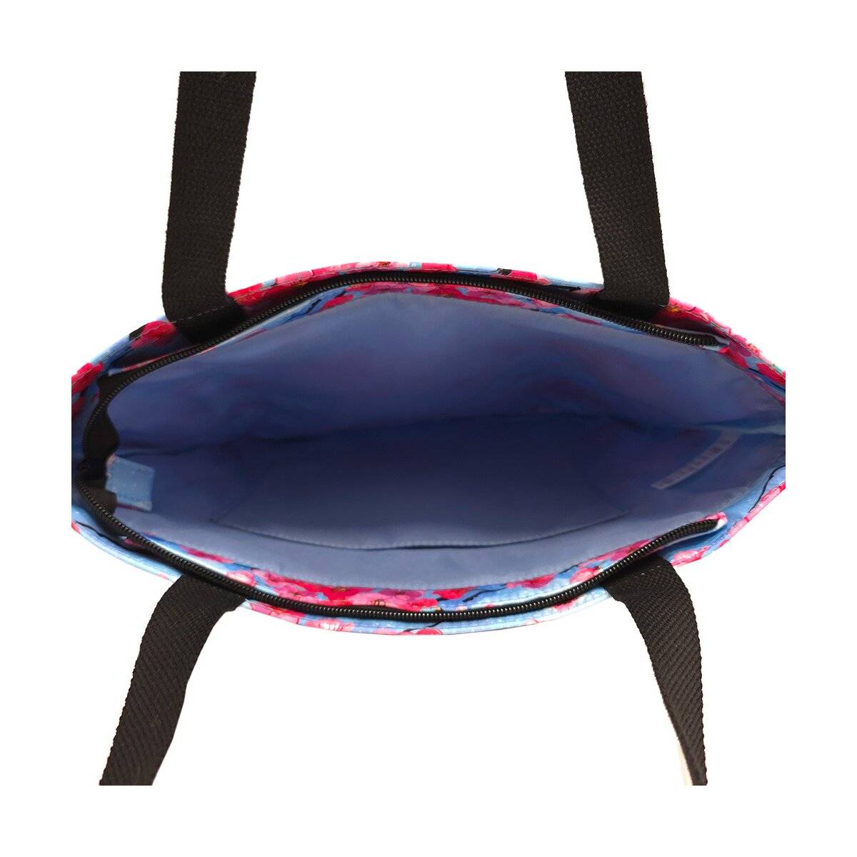 Praktische Umhängetasche mit Blütenmotiv - Einkaufstasche mit Reisverschluss Freizeittasche Blau