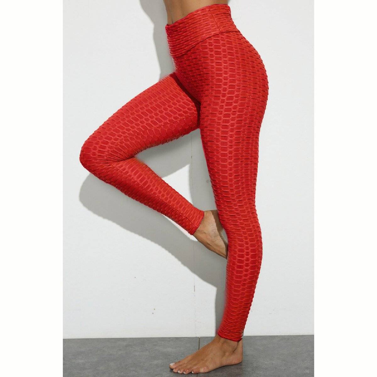 Miss Angelia Fashion Damen Leggings Stretch Fit Hoher Bund Fitness Yoga Fitness Leggings Rot L/XL