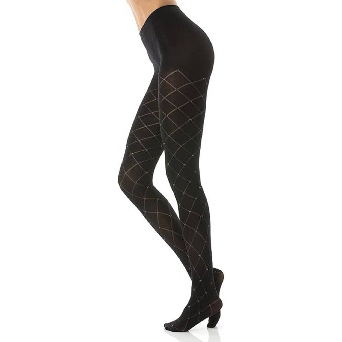 Strumpfhose schwarz Glitzer, Strumpfhose Punkte 120 DEN L/XL
