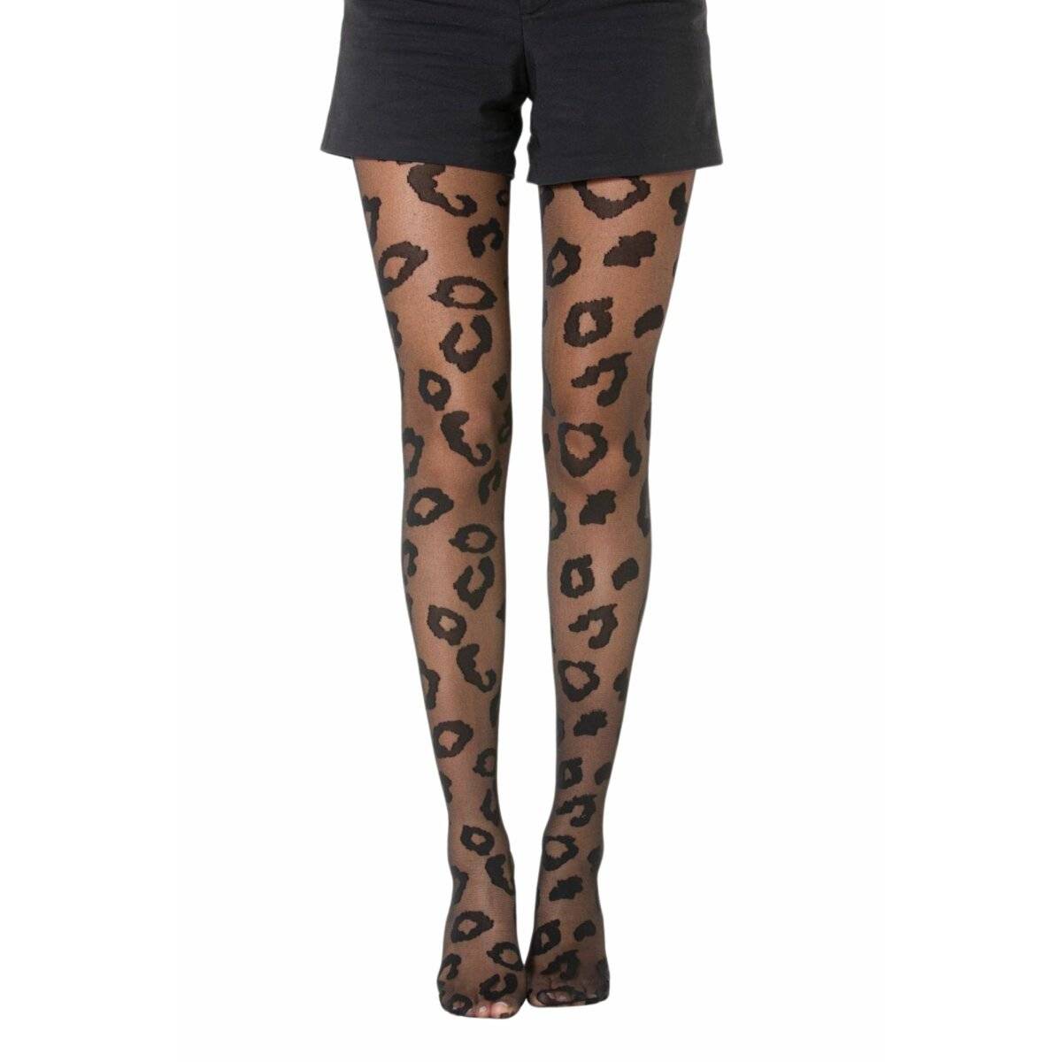 Schwarze Strumpfhose 40 Den mit Leopardenmotiv  Wild und Stilvoll S/M