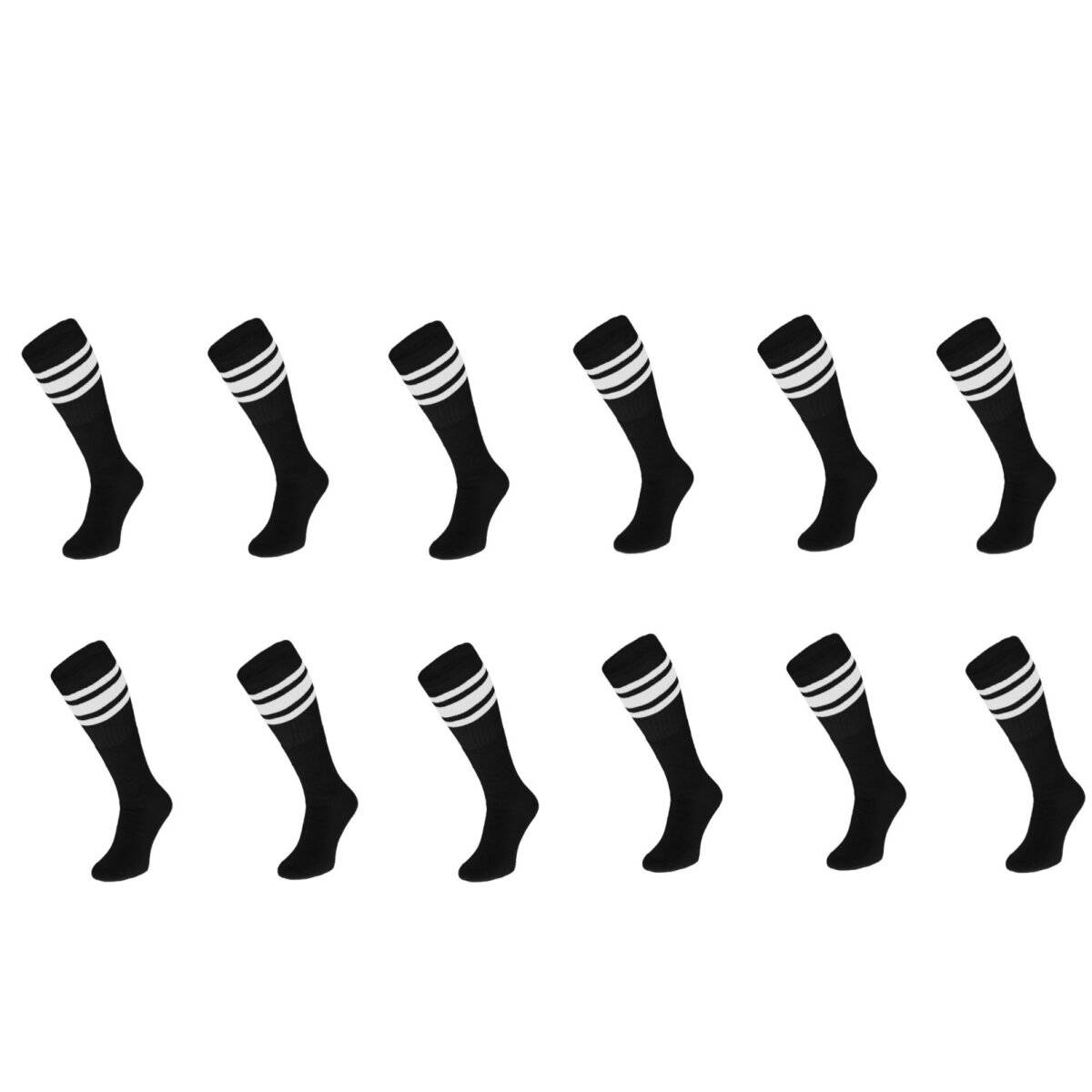 (12 Paar) Sportsocken in Schwarz 60 cm Basketsocken. Weiß gestreift Wadenlänge OneSize
