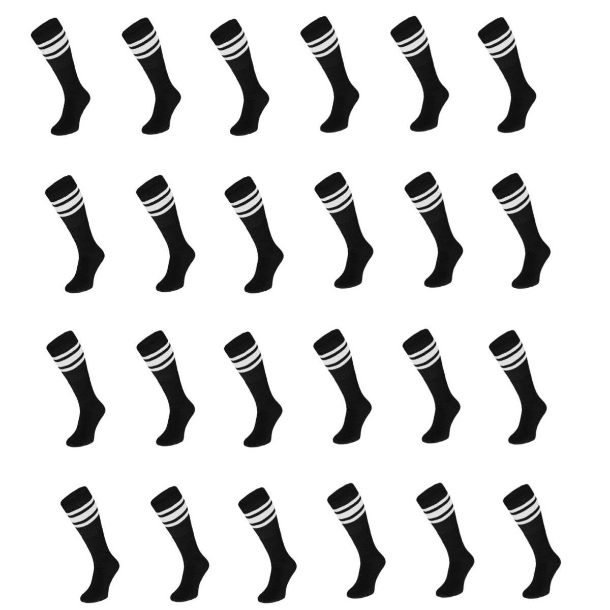 (24 Paar) Sportsocken in Schwarz 60 cm Basketsocken. Weiß gestreift Wadenlänge OneSize