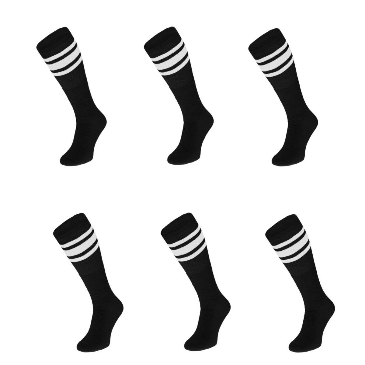 (6 Paar) Sportsocken in Schwarz 60 cm Basketsocken. Weiß gestreift Wadenlänge OneSize