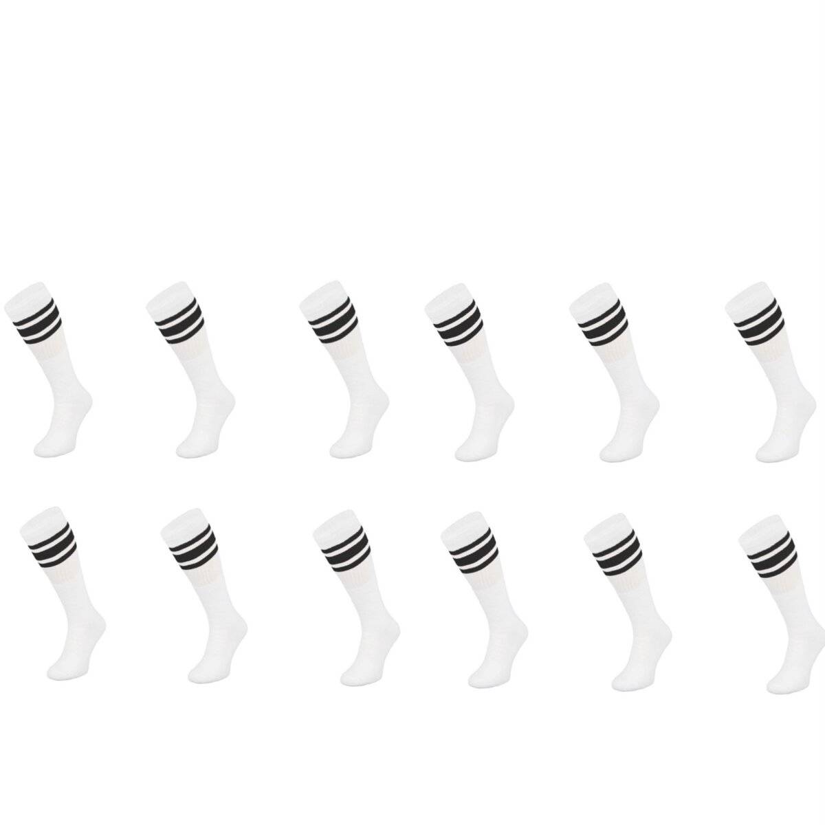 (12 Paar) Sportsocken in Weiß 60 cm Basketsocken, Schwarz gestreift Wadenlänge OneSize