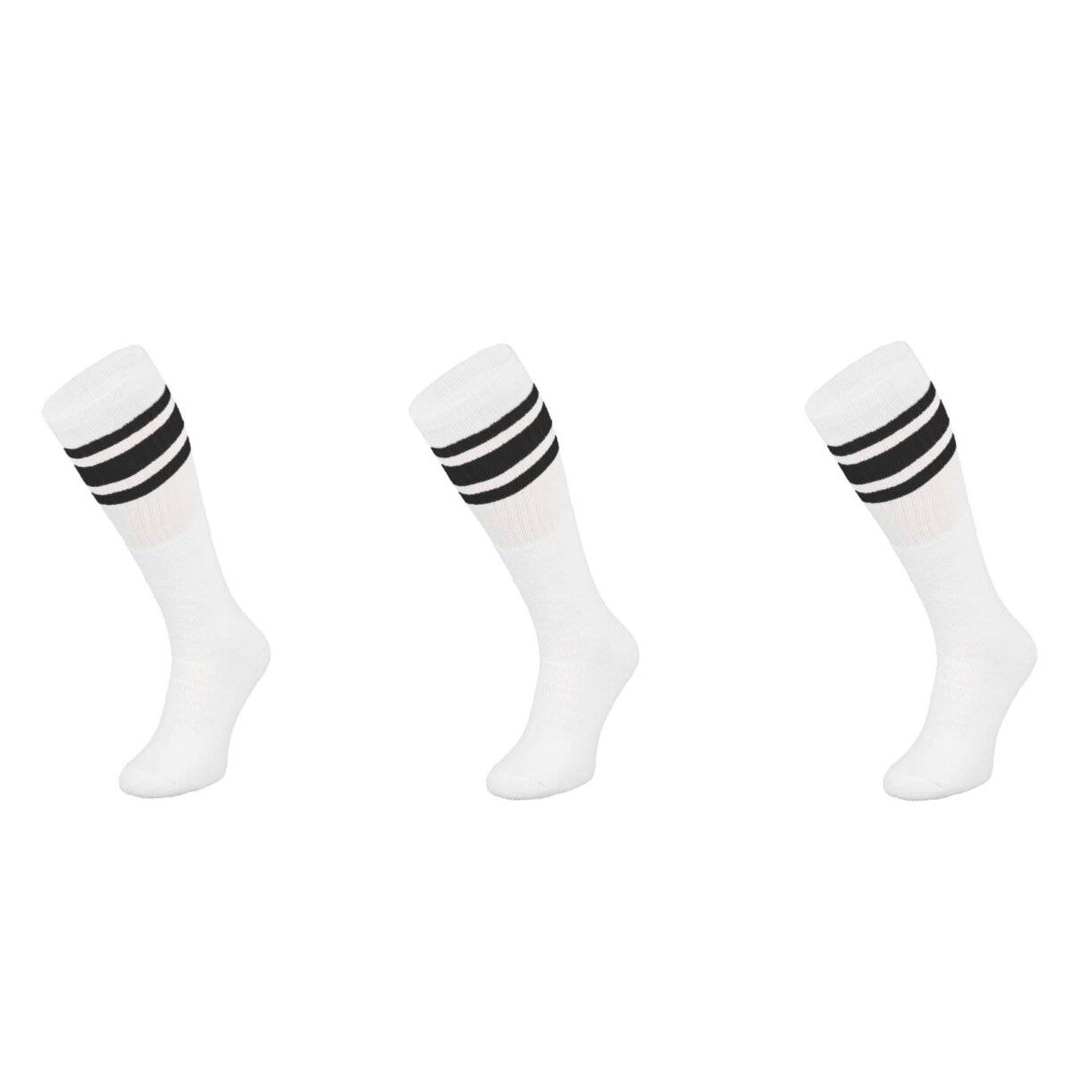 (3 Paar) Sportsocken in Weiß 60 cm Basketsocken, Schwarz gestreift Wadenlänge OneSize