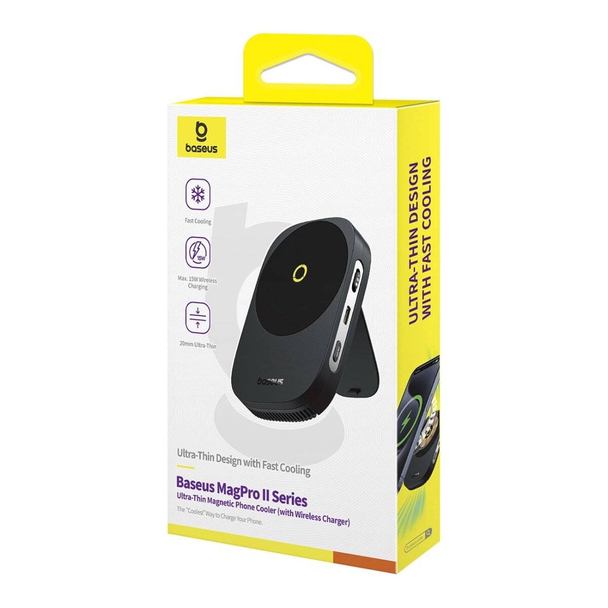 Smartphone-Lüfter mit 15 W induktiver Aufladung und Ständer – Schwarz - Smartphone-Kühler