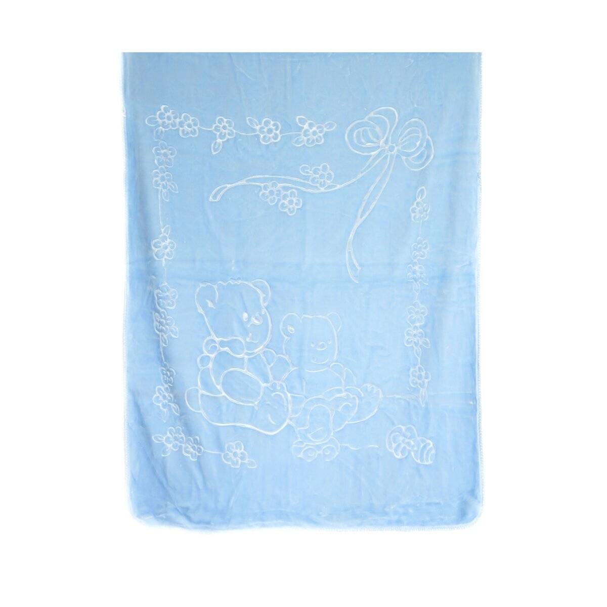 Kuschelige Babydecke 107x137 cm aus 100% Polyester Decke mit Bären und Blumen Blau