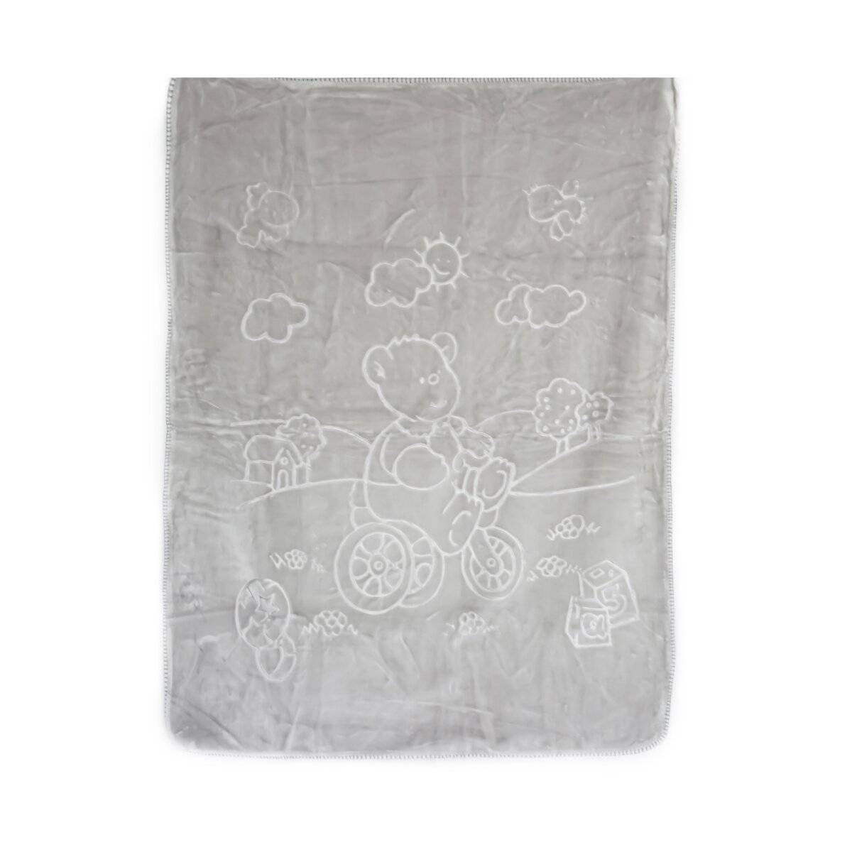 Kuschelige Babydecke 107x137 cm aus 100% Polyester Decke mit Bären und Blumen Grau