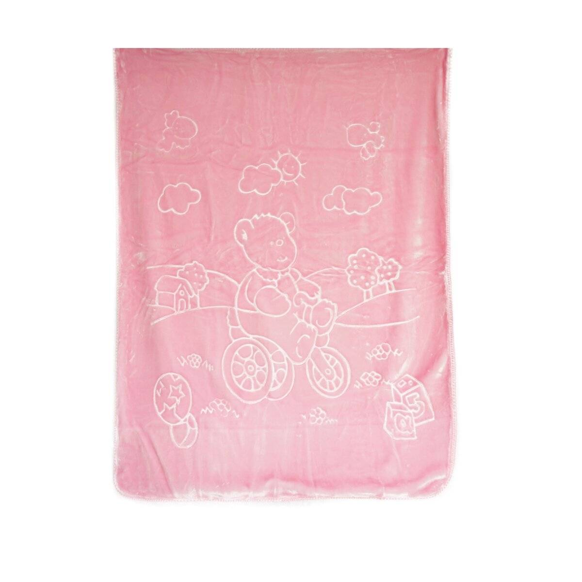 Kuschelige Babydecke 107x137 cm aus 100% Polyester Decke mit Bären und Blumen Pink
