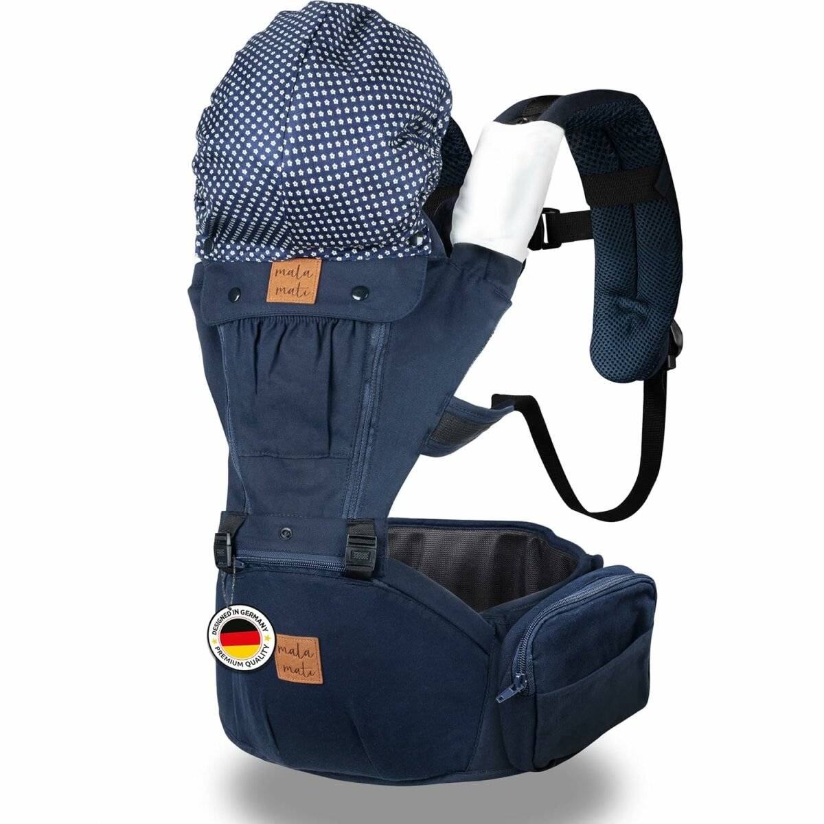 Atmungsaktive Babytrage ab dem 3. Lebensmonat - Mit Sonnenschutz und Seitentaschen - Verstellbare Multipositionstrage