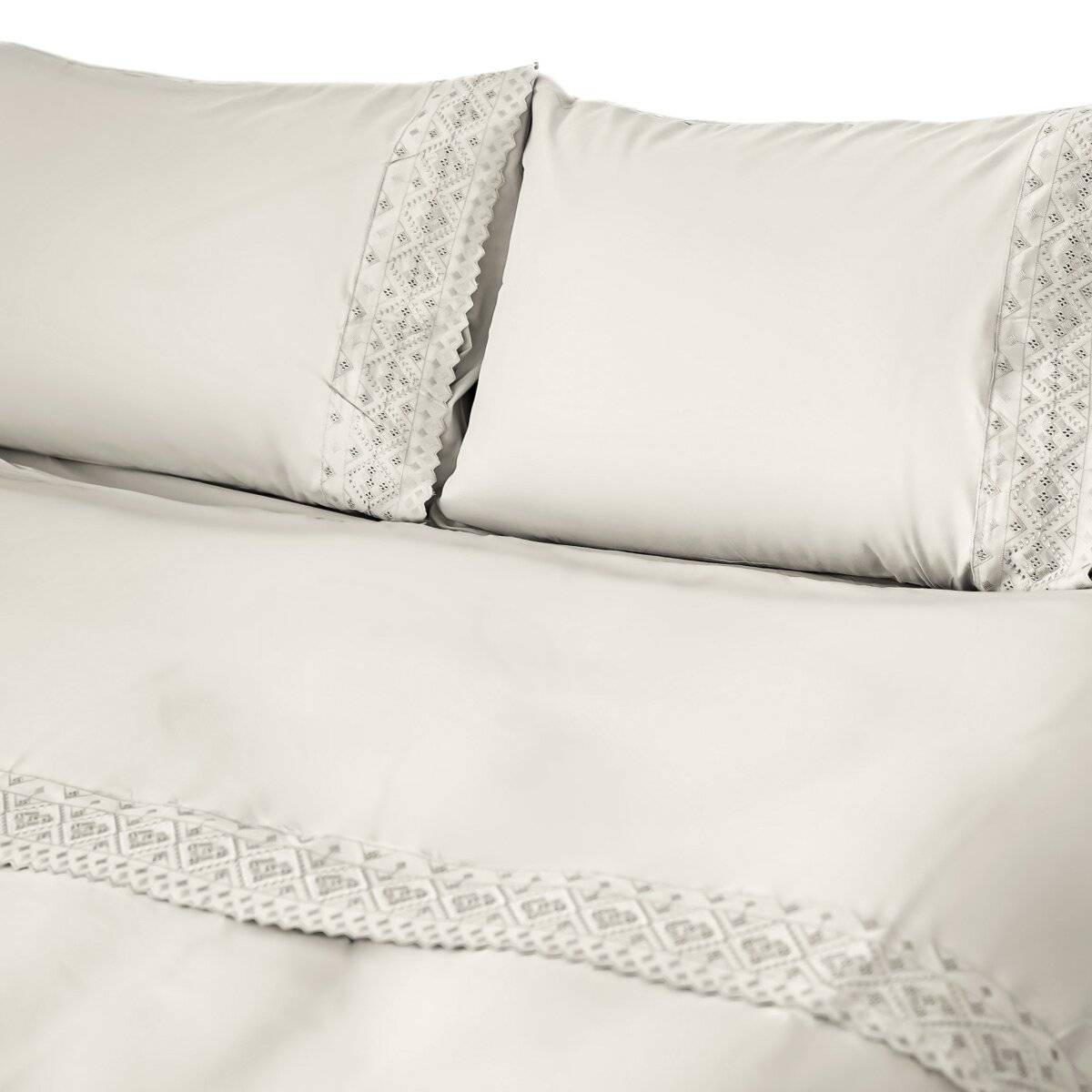 4 Tlg. Bettwäschen-Set mit Kissenbezug 50x70 cm, Deckenbezug 200x200 cm und Bettlaken Creme