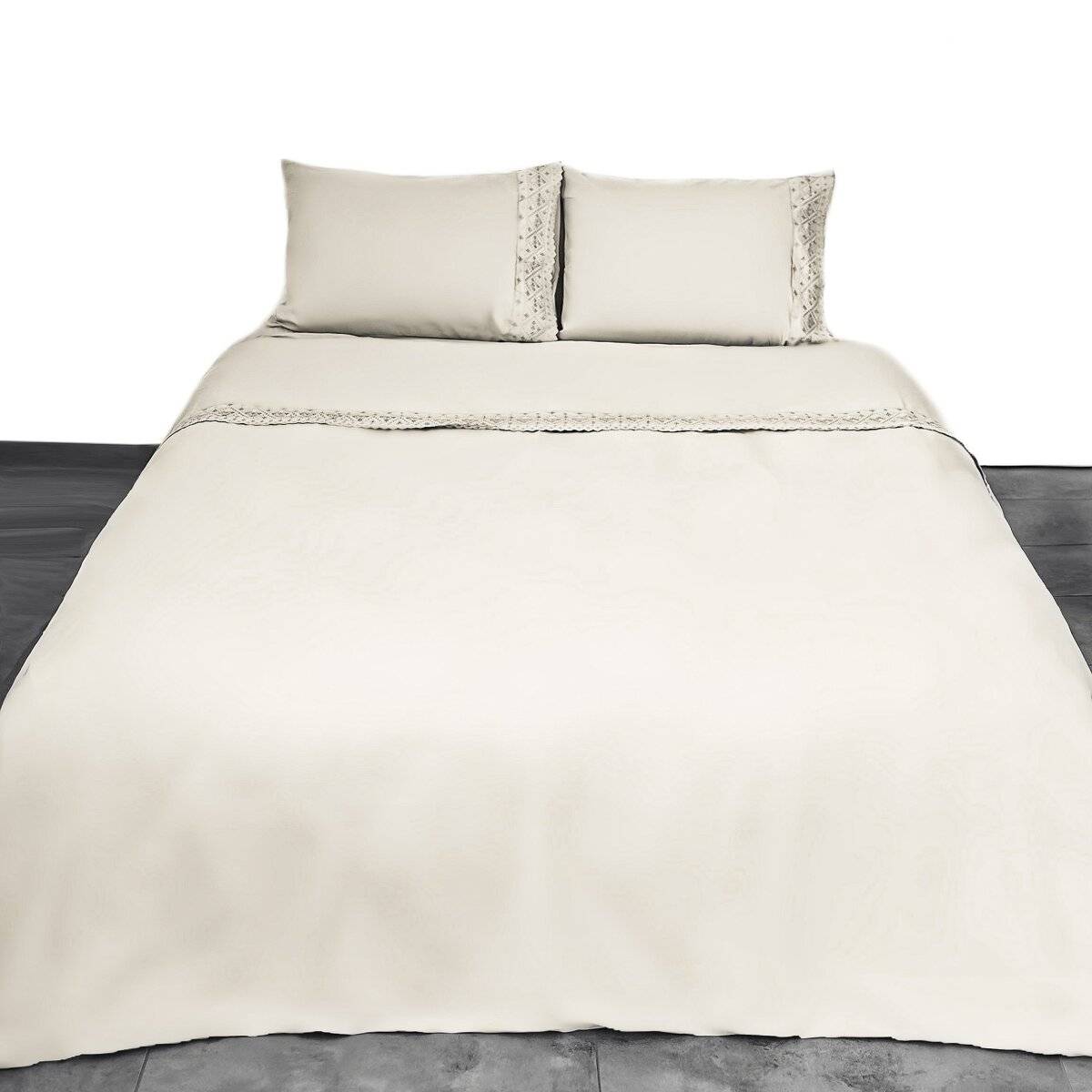 4 Tlg. Bettwäschen-Set mit Kissenbezug 50x70 cm, Deckenbezug 200x200 cm und Bettlaken Creme