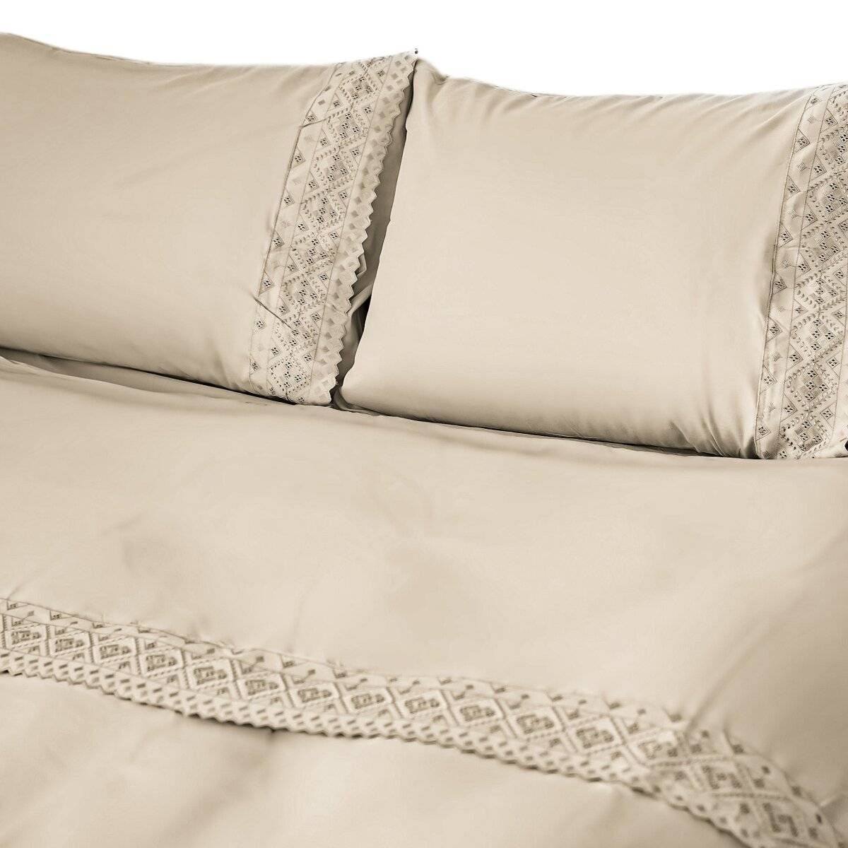 4 Tlg. Bettwäschen-Set mit Kissenbezug 50x70 cm, Deckenbezug 200x200 cm und Bettlaken Beige