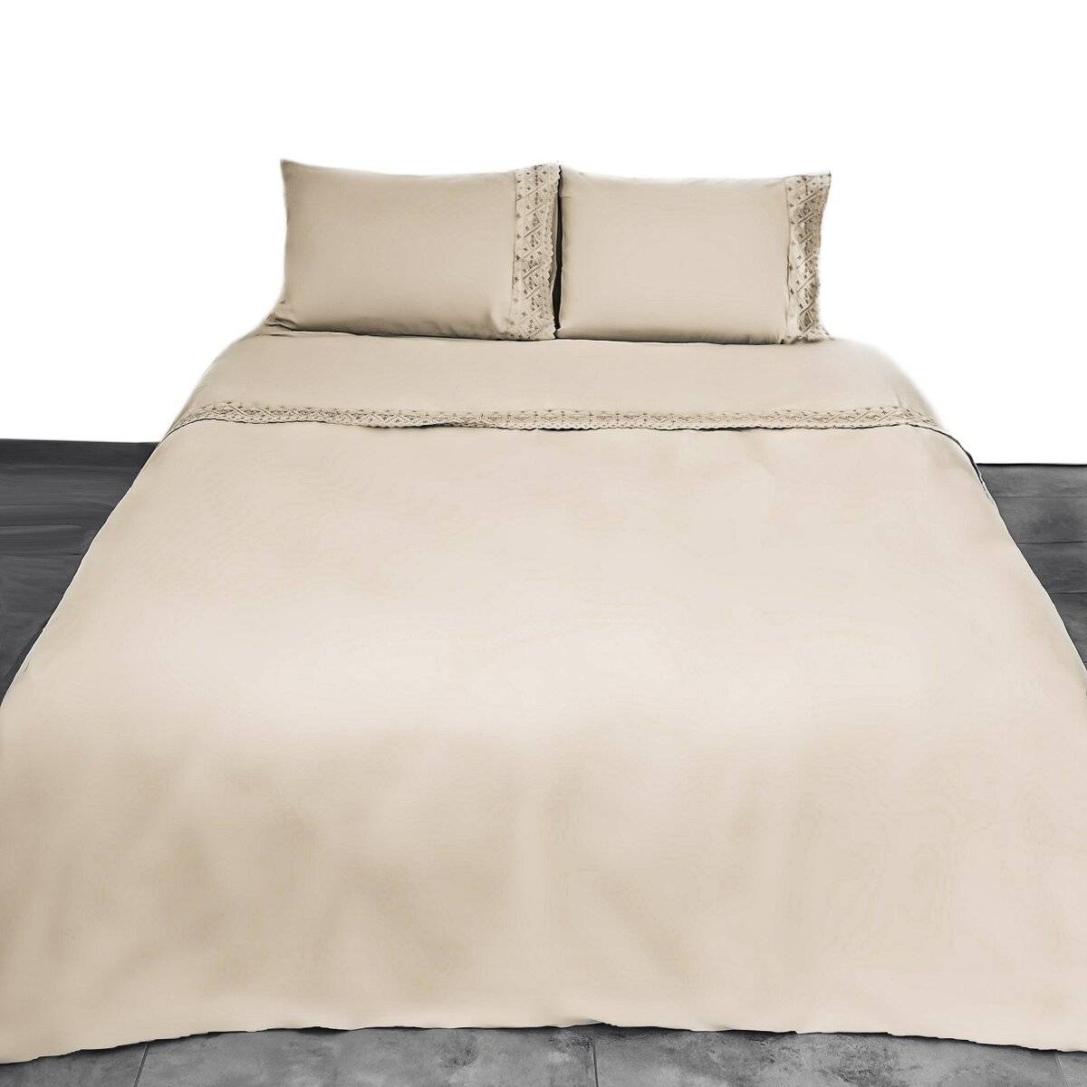 4 Tlg. Bettwäschen-Set mit Kissenbezug 50x70 cm, Deckenbezug 200x200 cm und Bettlaken Beige