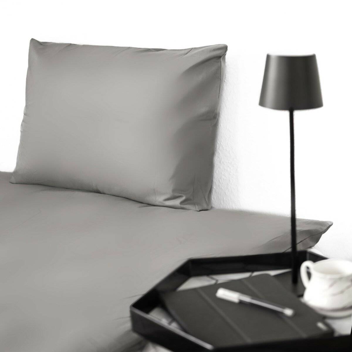 Einfarbige Bettwäschen-Sets für Einzel- und Doppelbetten, 100% Baumwolle Grau 135x200 cm