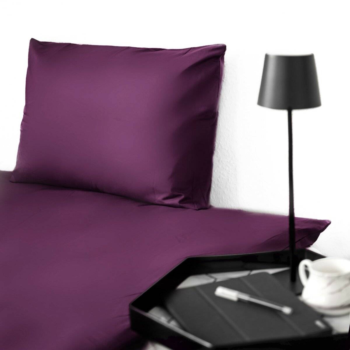 Einfarbige Bettwäschen-Sets für Einzel- und Doppelbetten, 100% Baumwolle Lila 240x220 cm