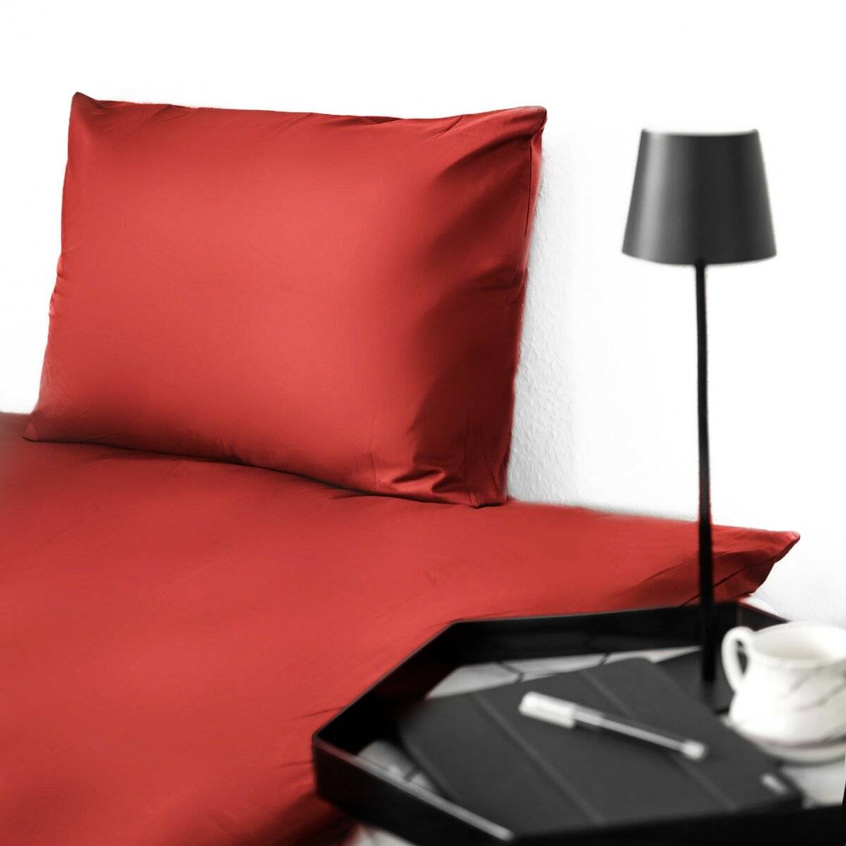 Einfarbige Bettwäschen-Sets für Einzel- und Doppelbetten, 100% Baumwolle Rot 240x220 cm