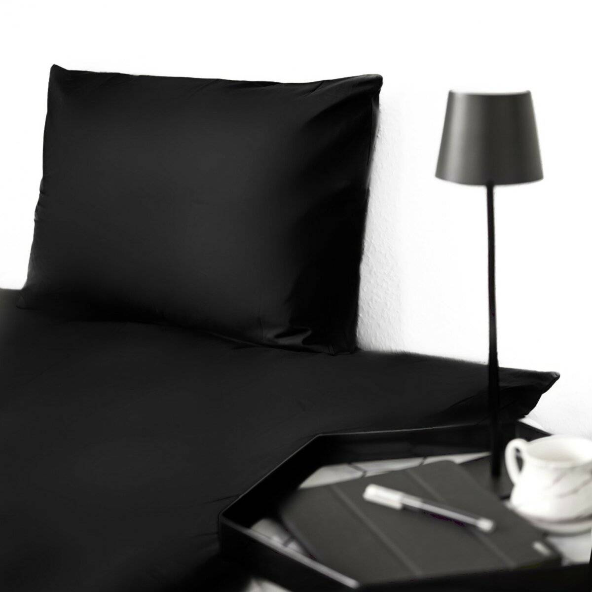 Einfarbige Bettwäschen-Sets für Einzel- und Doppelbetten, 100% Baumwolle Schwarz 135x200 cm