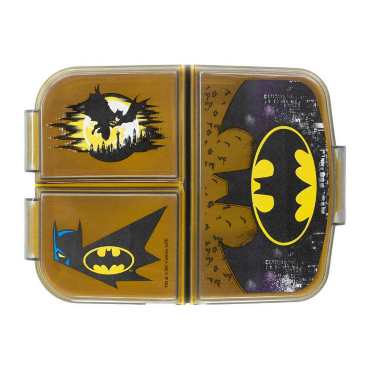 Brotdose für Kinder mit 3 Fächer Batman Lunchbox Schwarz-Gelb Frühstücksbox