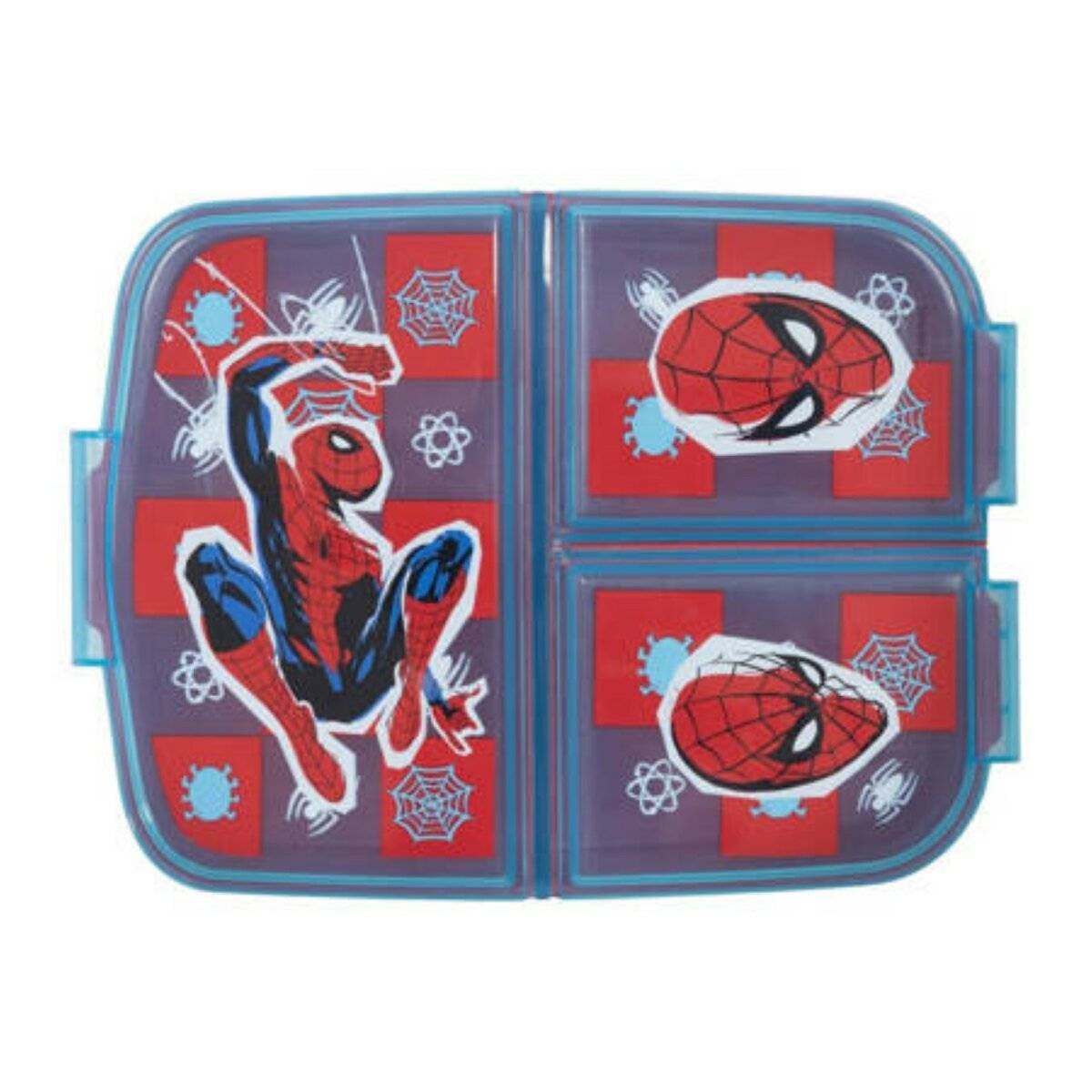 Brotdose für Kinder mit 3 Fächer Spiderman Lunchbox Blau-Rot Frühstücksbox